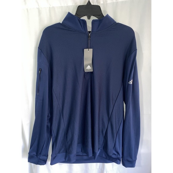 NWT Adidas Textured‎ Quarter Zip Pullover Mens Large Navy Blue Golf DHL LOGO